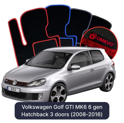 Velour-bilmåtter OMEVO til Volkswagen Golf GTI MK6 6 gen Hatchback 3 døre (2008-2016) 