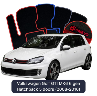 Velour-bilmåtter OMEVO til Volkswagen Golf GTI MK6 6 gen Hatchback 5 døre (2008-2016) 
