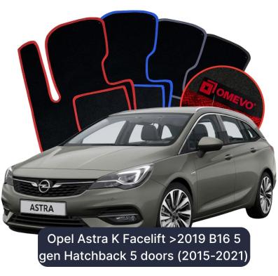 Velour-bilmåtter OMEVO til Opel Astra K Facelift >2019 B16 5 gen Hatchback 5 døre (2015-2021) 