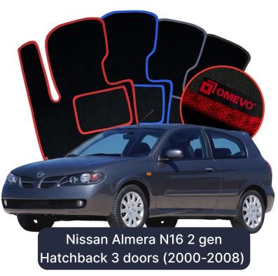 Velour-bilmåtter OMEVO til Nissan Almera N16 2 gen Hatchback 3 døre (2000-2008) 